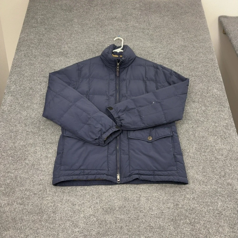 J CREW Jacket Mens L Navy Blue Cotton Nylon Down Fill Mock Neck Puffer Outdoor